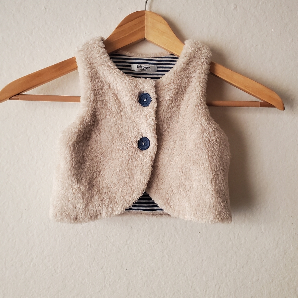 NWT Baby Boden Cream Faux Shearling Sherpa Teddy Bear Winter Vest 6-12 Mos